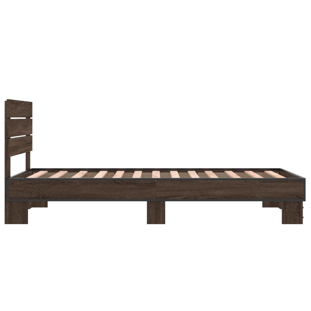 Bedframe bewerkt hout en metaal bruin eikenkleurig 75x190 cm