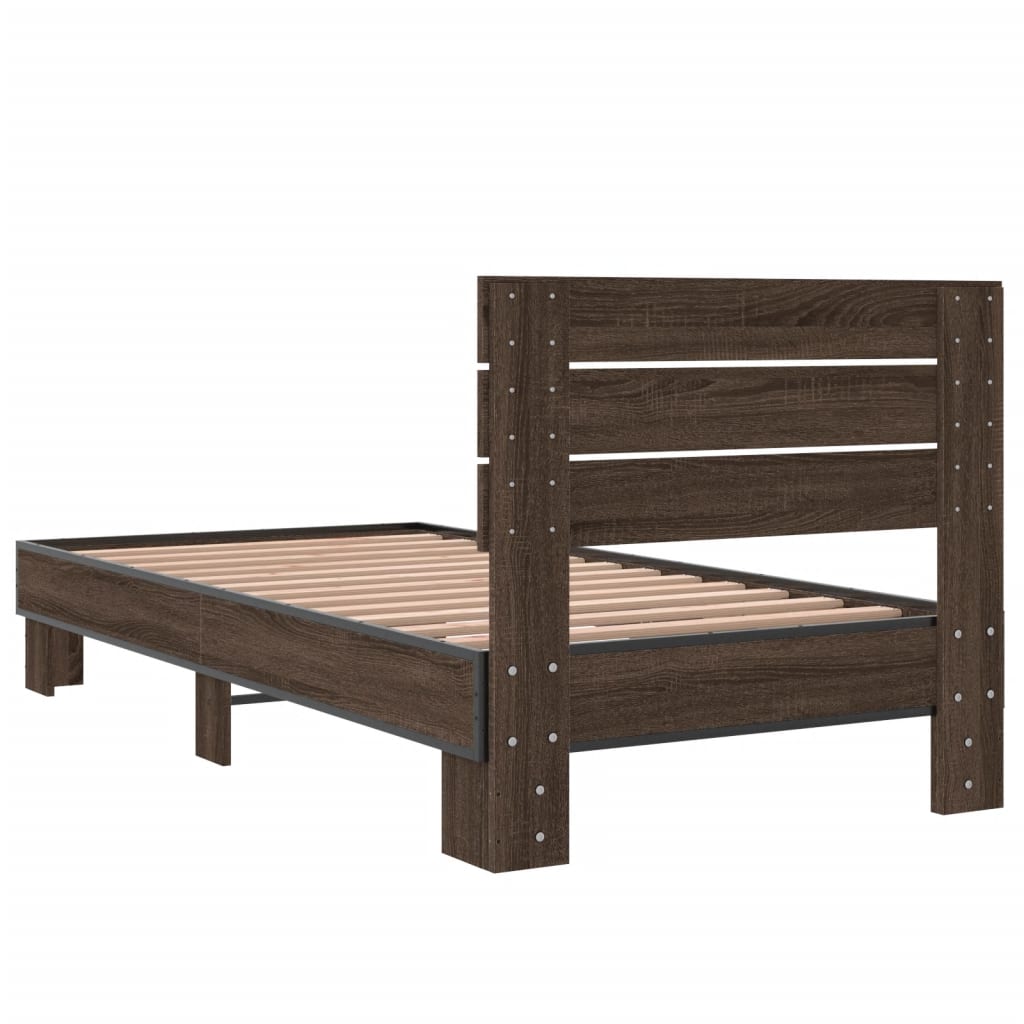 Bedframe bewerkt hout en metaal bruin eikenkleurig 75x190 cm