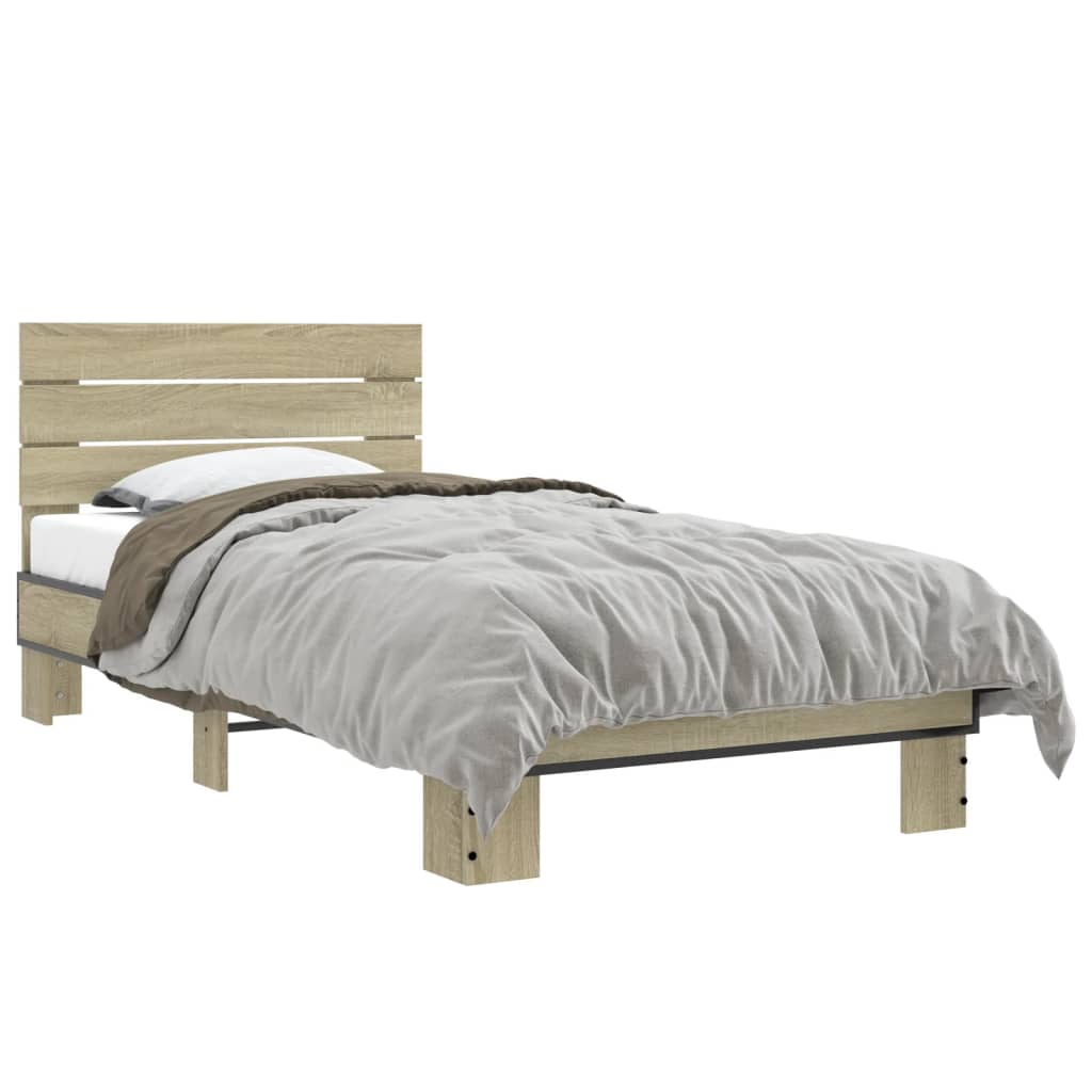 Bedframe bewerkt hout en metaal sonoma eikenkleurig 90x190 cm