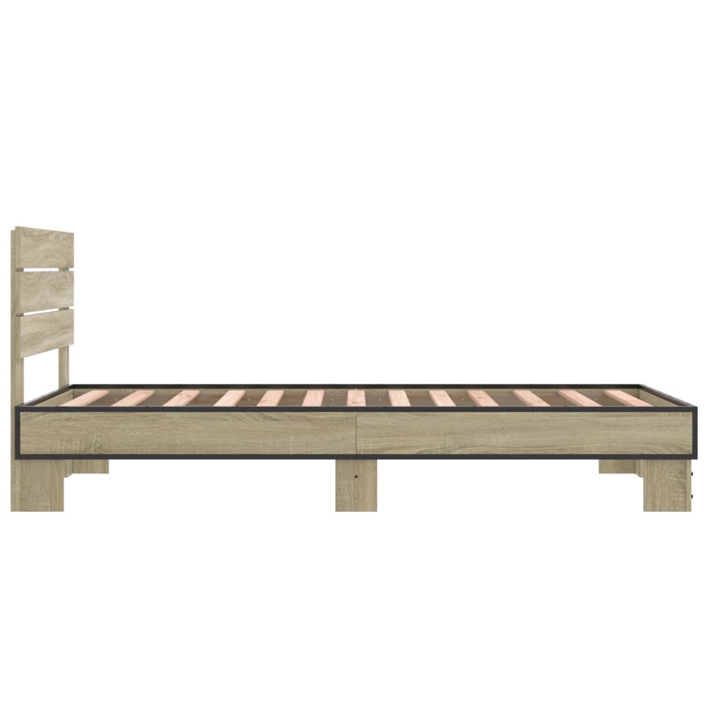 Bedframe bewerkt hout en metaal sonoma eikenkleurig 90x190 cm