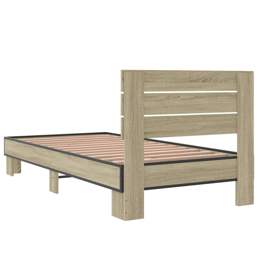 Bedframe bewerkt hout en metaal sonoma eikenkleurig 90x190 cm