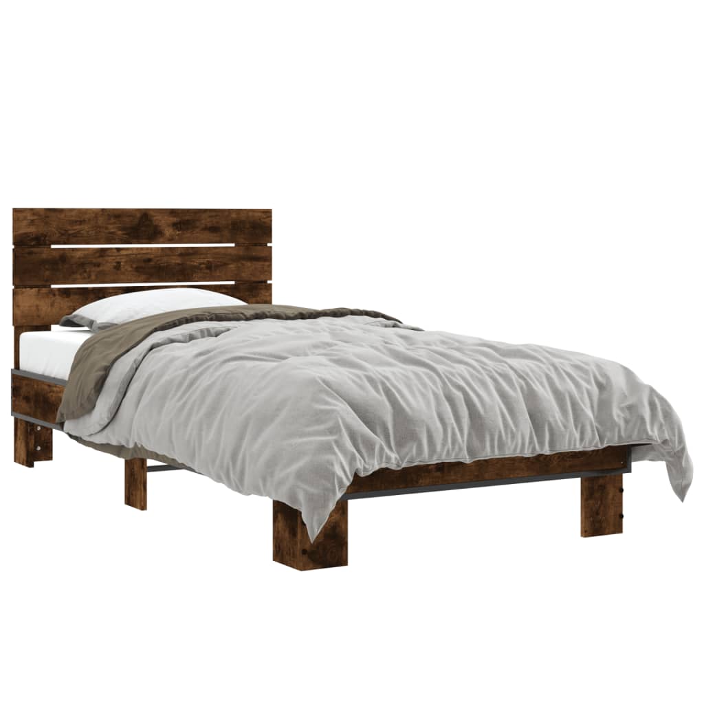 Bedframe bewerkt hout en metaal gerookt eikenkleurig 90x190 cm