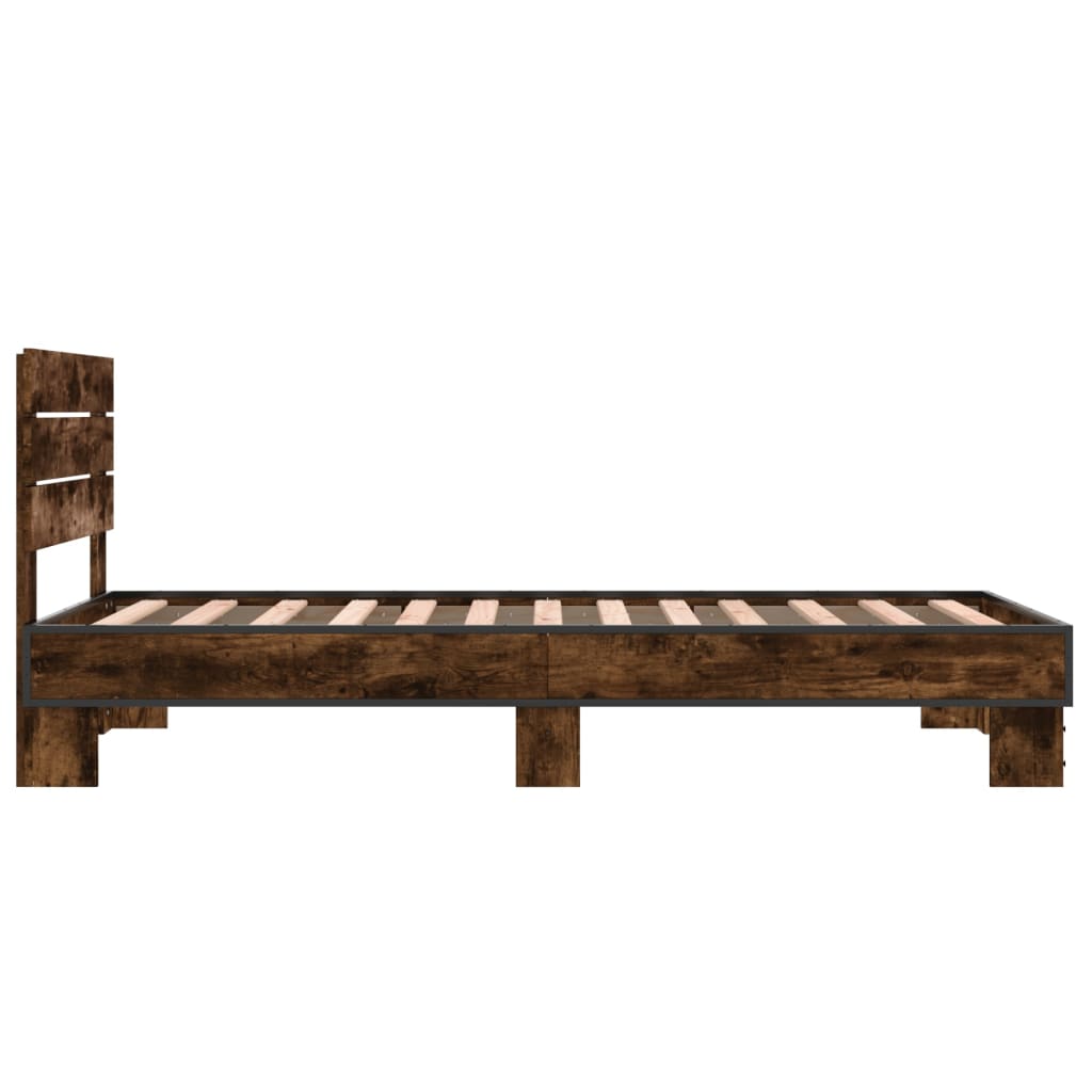 Bedframe bewerkt hout en metaal gerookt eikenkleurig 90x190 cm