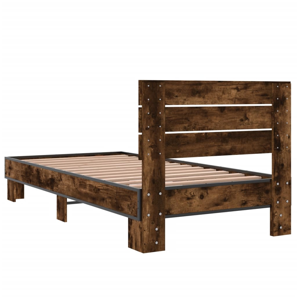 Bedframe bewerkt hout en metaal gerookt eikenkleurig 90x190 cm