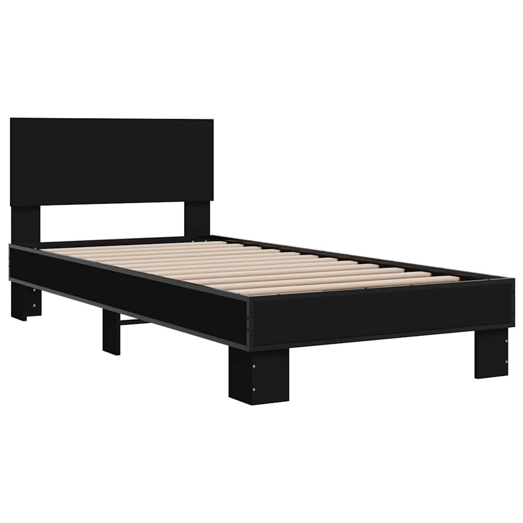 Bedframe bewerkt hout en metaal zwart 100x200 cm