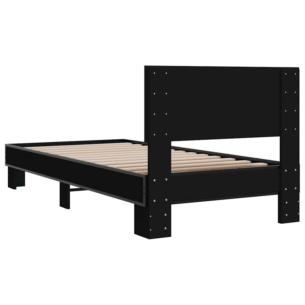 Bedframe bewerkt hout en metaal zwart 100x200 cm