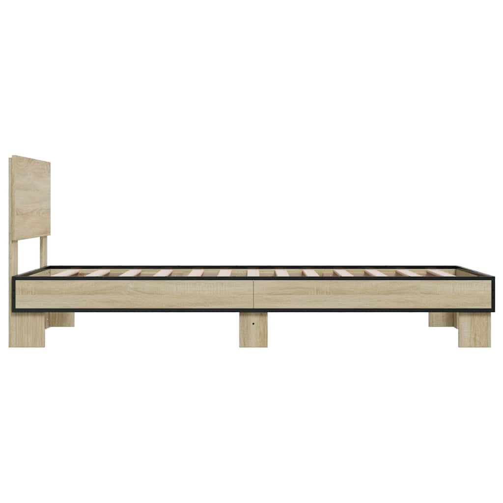 Bedframe bewerkt hout en metaal sonoma eikenkleurig 100x200 cm