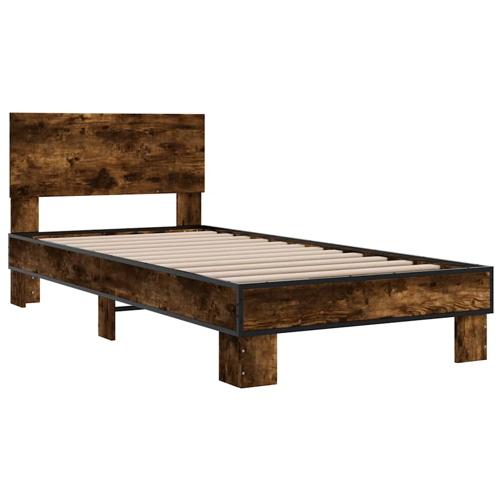 Bedframe bewerkt hout en metaal gerookt eikenkleurig 100x200 cm