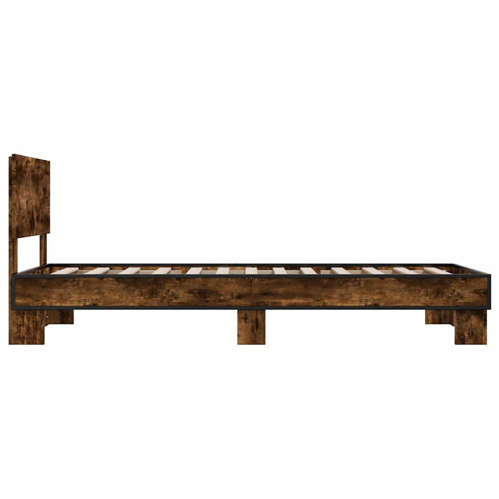 Bedframe bewerkt hout en metaal gerookt eikenkleurig 100x200 cm