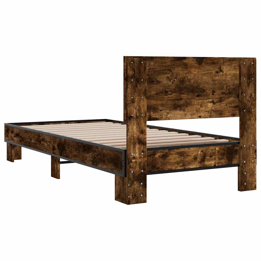 Bedframe bewerkt hout en metaal gerookt eikenkleurig 100x200 cm