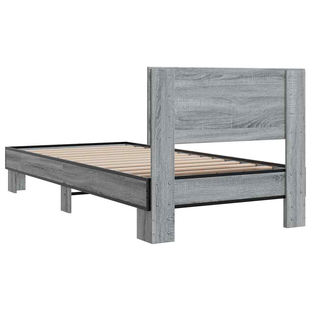 Bedframe bewerkt hout en metaal grijs sonoma eiken 100x200 cm