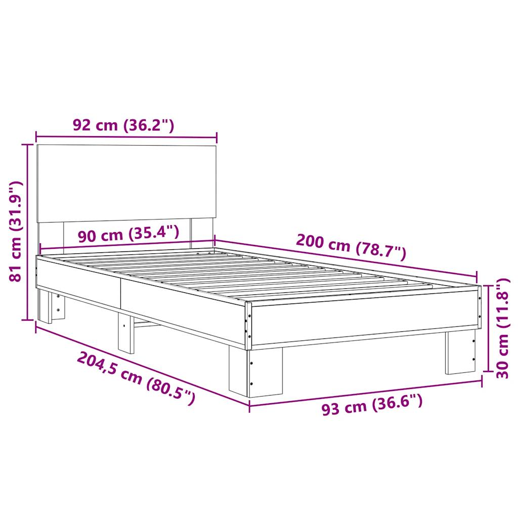 Bedframe bewerkt hout en metaal sonoma eikenkleurig 90x200 cm