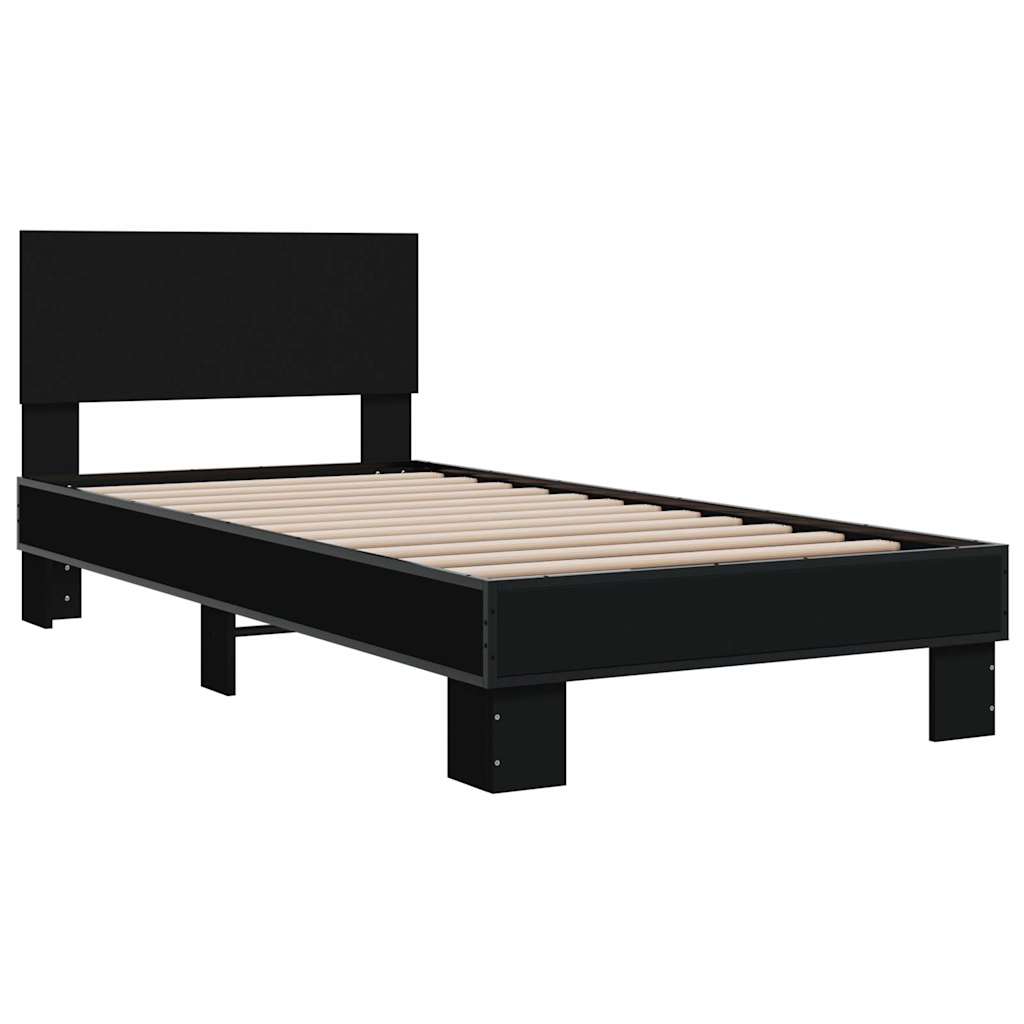 Bedframe bewerkt hout en metaal zwart 75x190 cm