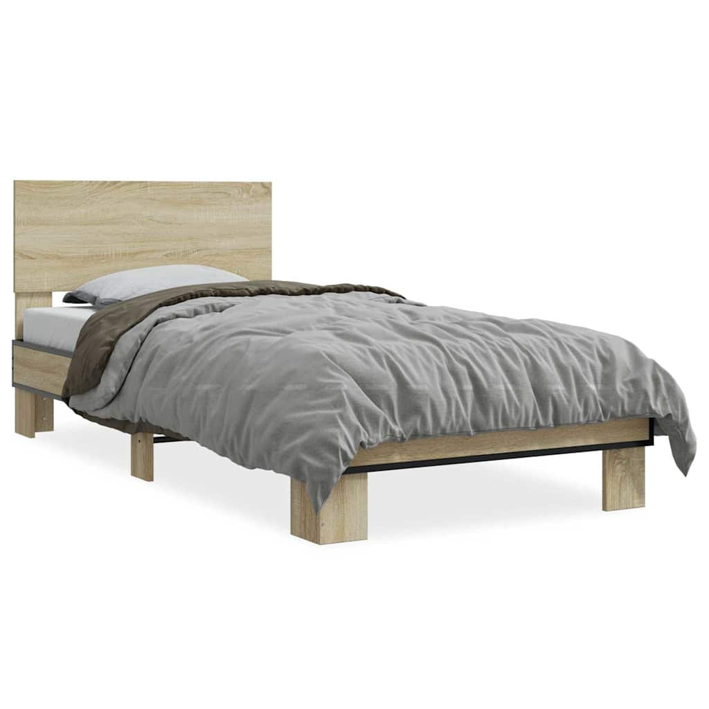 Bedframe bewerkt hout en metaal sonoma eikenkleurig 75x190 cm