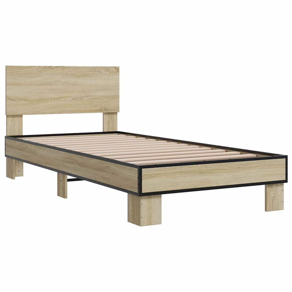 Bedframe bewerkt hout en metaal sonoma eikenkleurig 75x190 cm