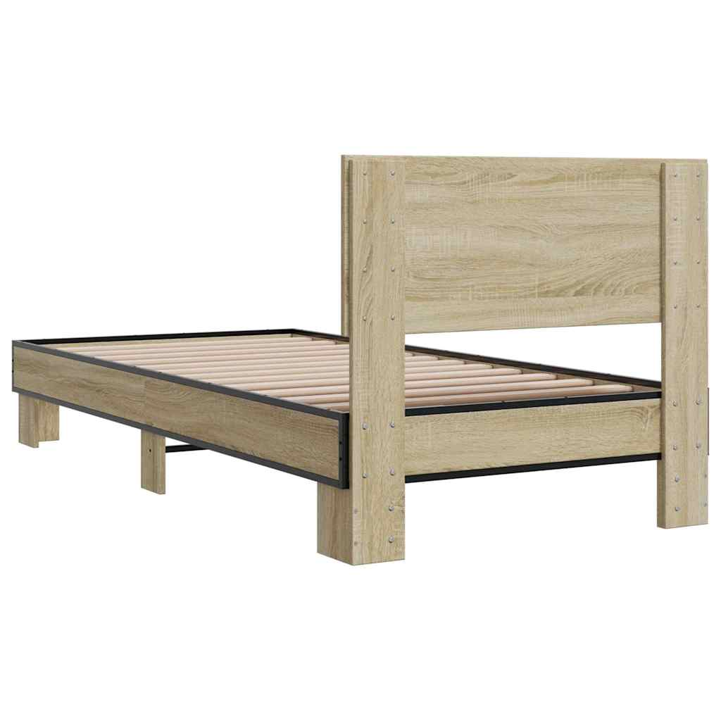 Bedframe bewerkt hout en metaal sonoma eikenkleurig 75x190 cm