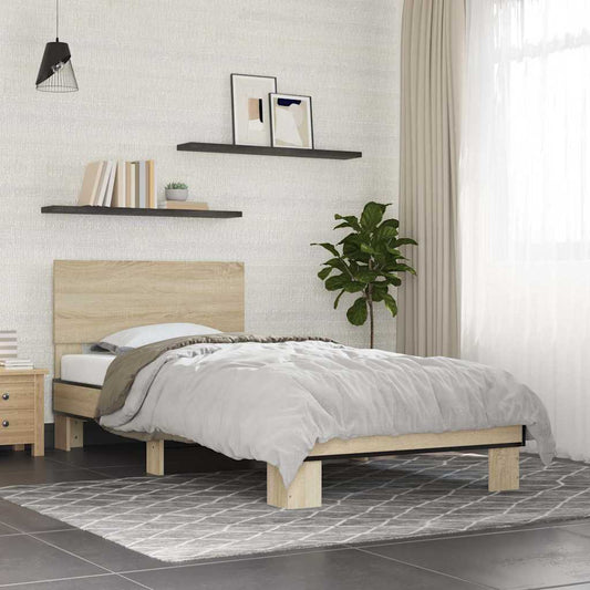 Bedframe bewerkt hout en metaal sonoma eikenkleurig 75x190 cm