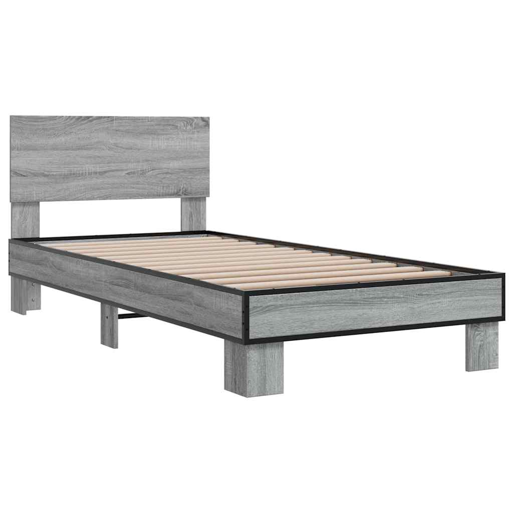 Bedframe bewerkt hout en metaal grijs sonoma eiken 75x190 cm