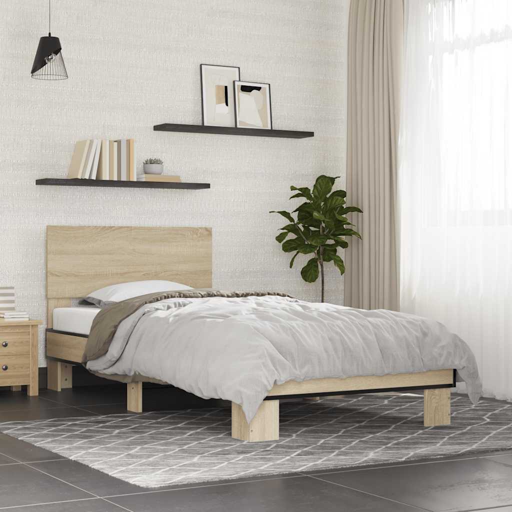 Bedframe bewerkt hout en metaal sonoma eikenkleurig 90x190 cm