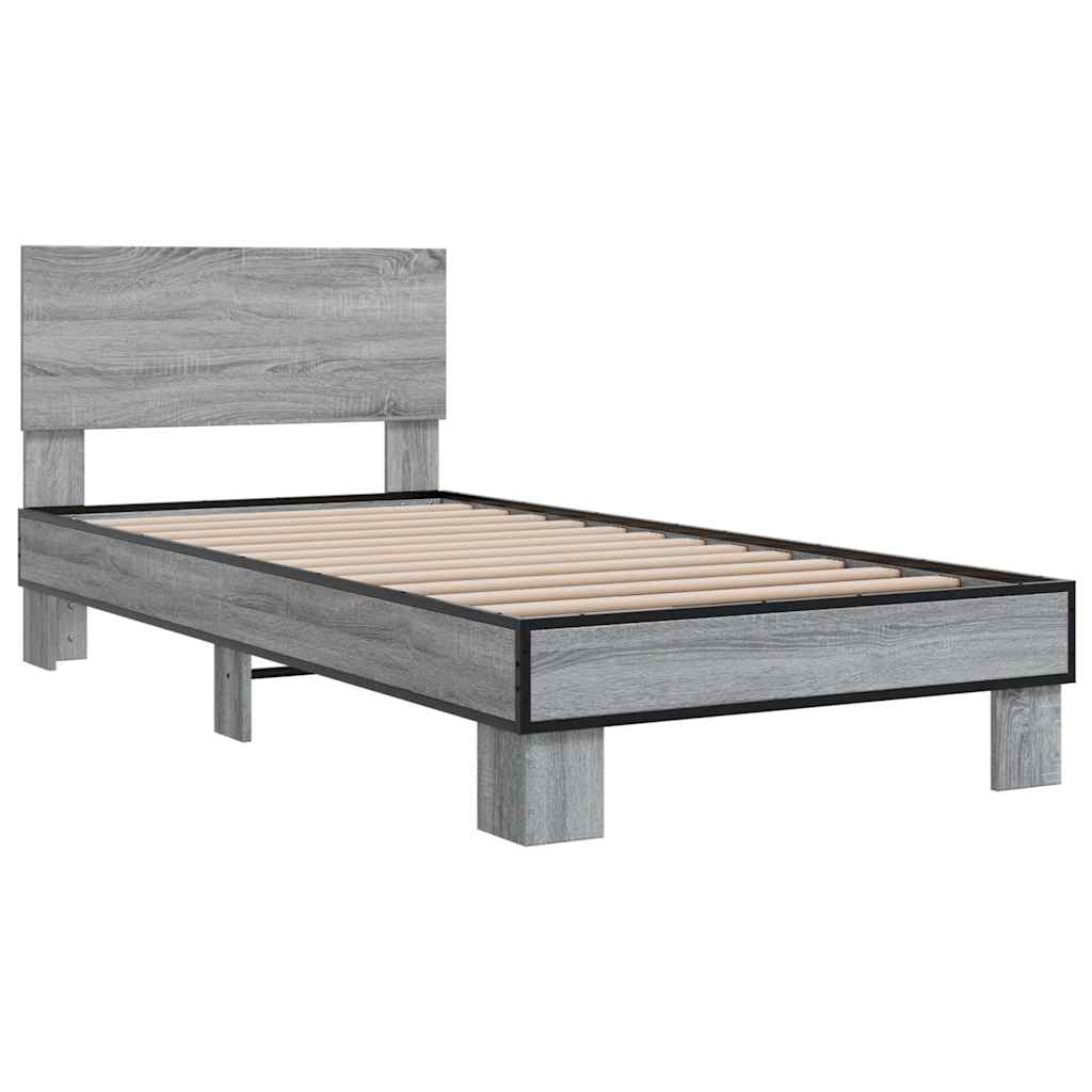 Bedframe bewerkt hout en metaal grijs sonoma eiken 90x190 cm