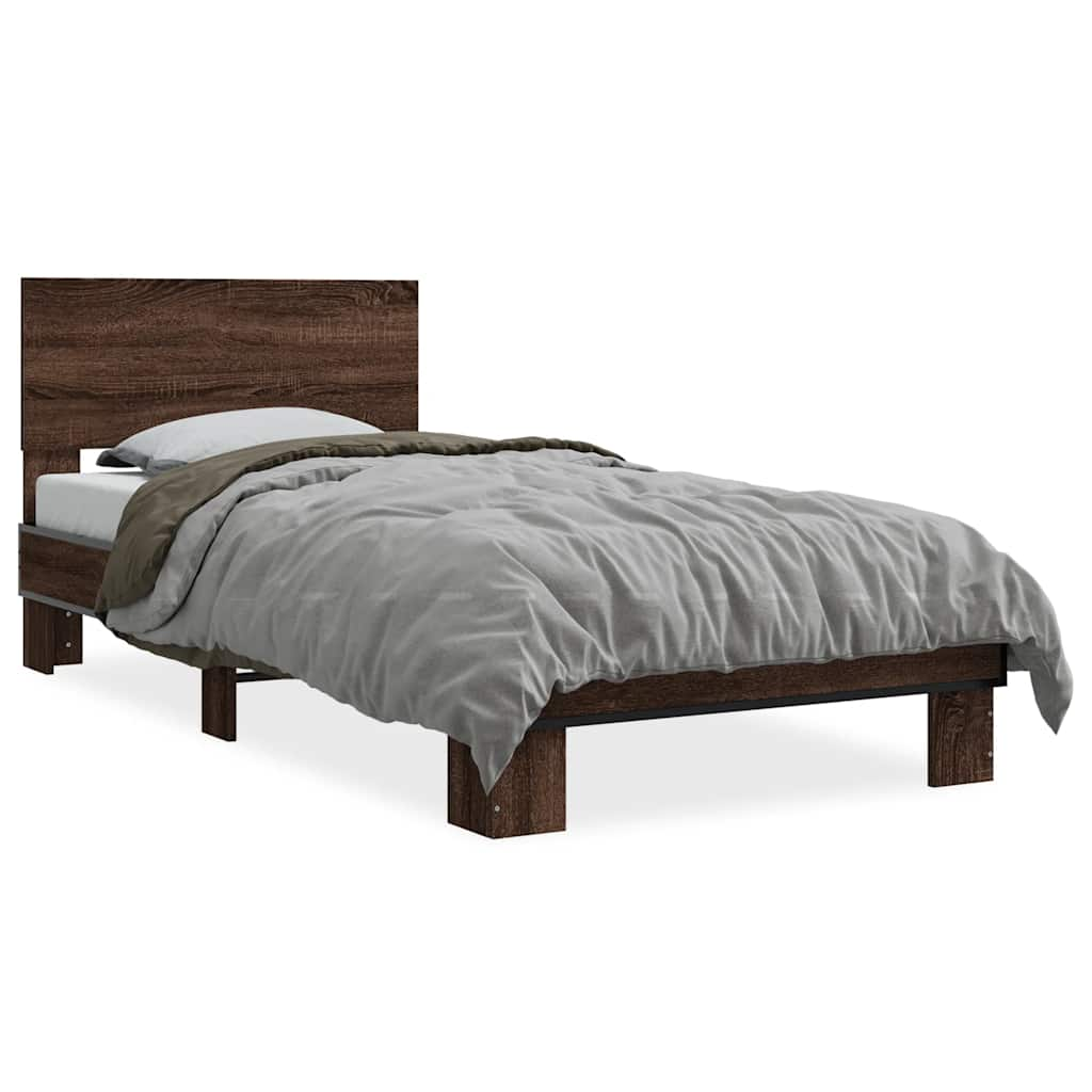 Bedframe bewerkt hout en metaal bruin eikenkleurig 90x190 cm