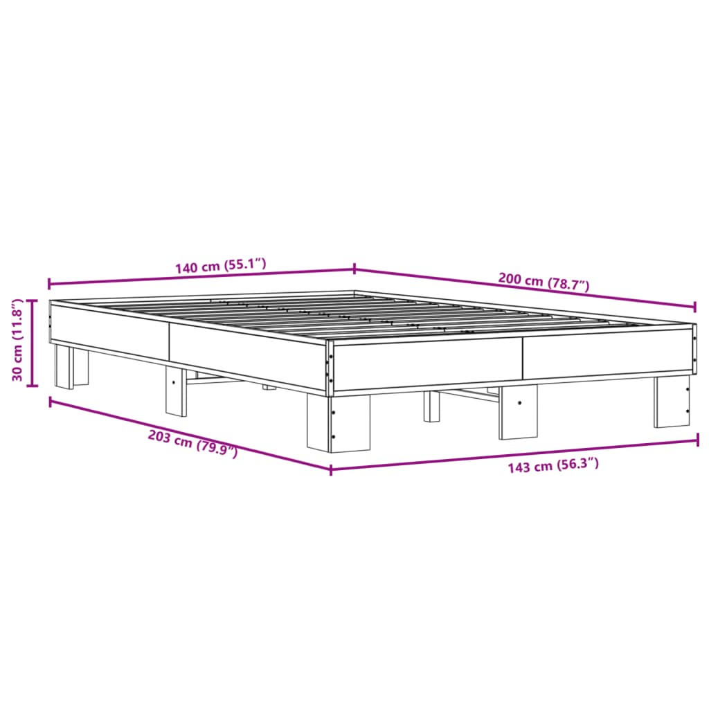 Bedframe bewerkt hout metaal zwart 140x200 cm