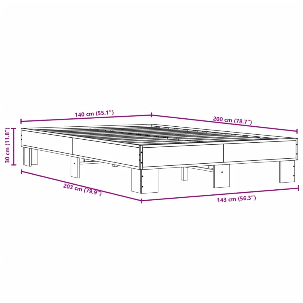 Bedframe bewerkt hout metaal sonoma eikenkleurig 140x200 cm