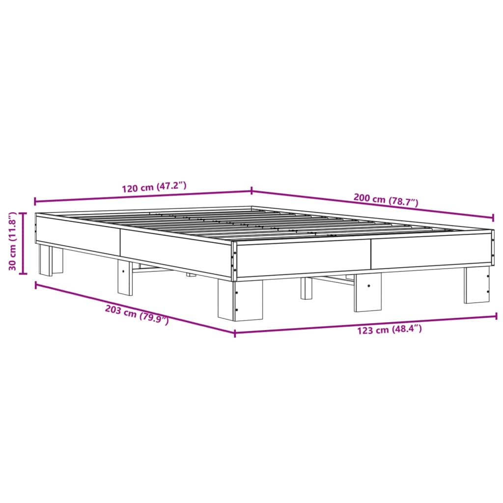 Bedframe bewerkt hout metaal gerookt eikenkleurig 120x200 cm