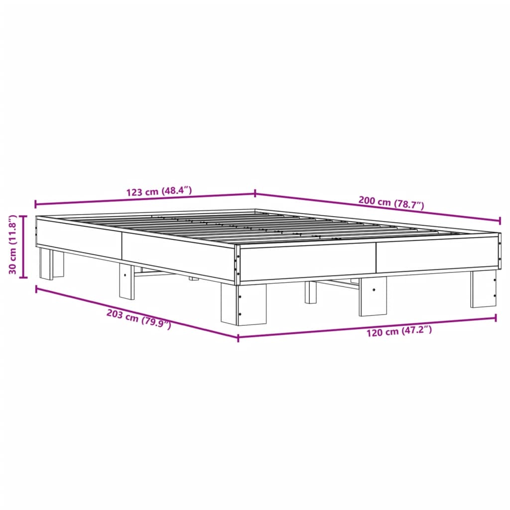 Bedframe bewerkt hout metaal bruin eikenkleur 120x200 cm