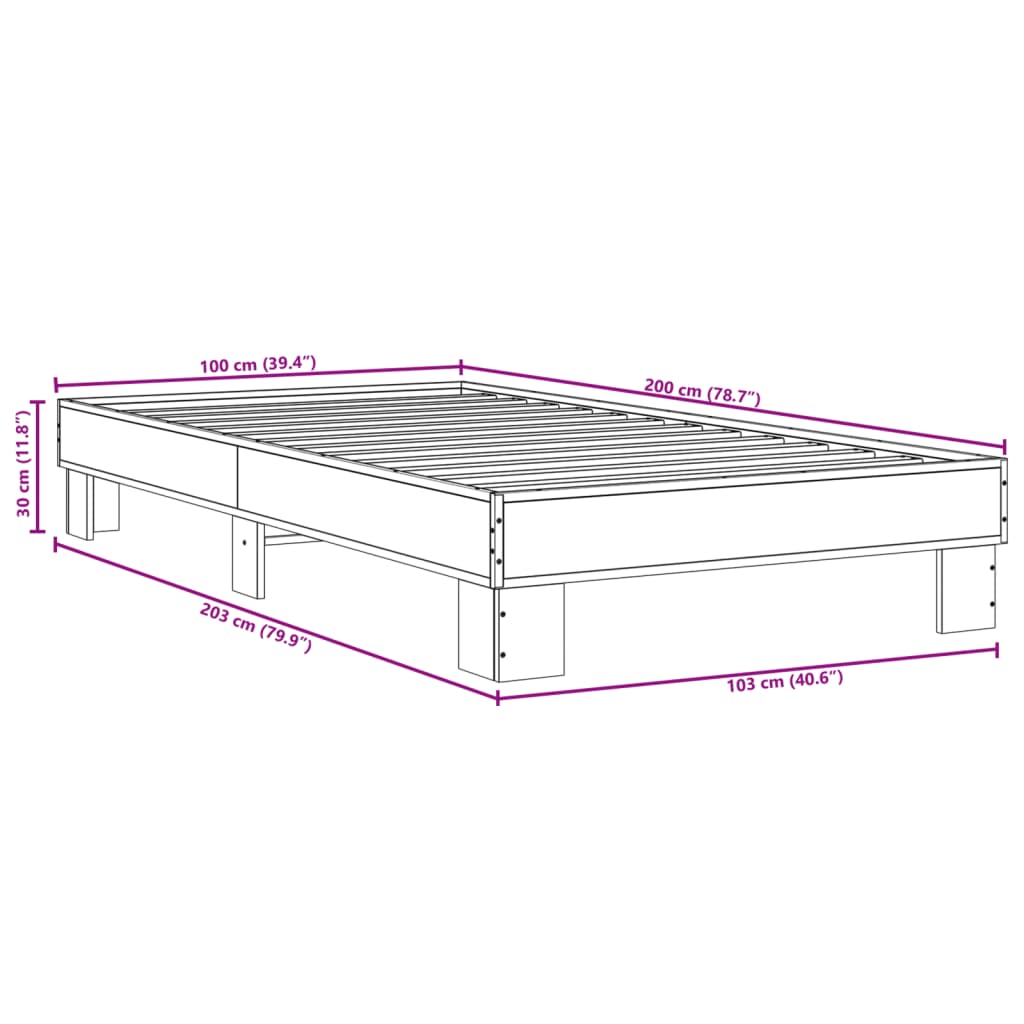 Bedframe bewerkt hout en metaal zwart 100x200 cm