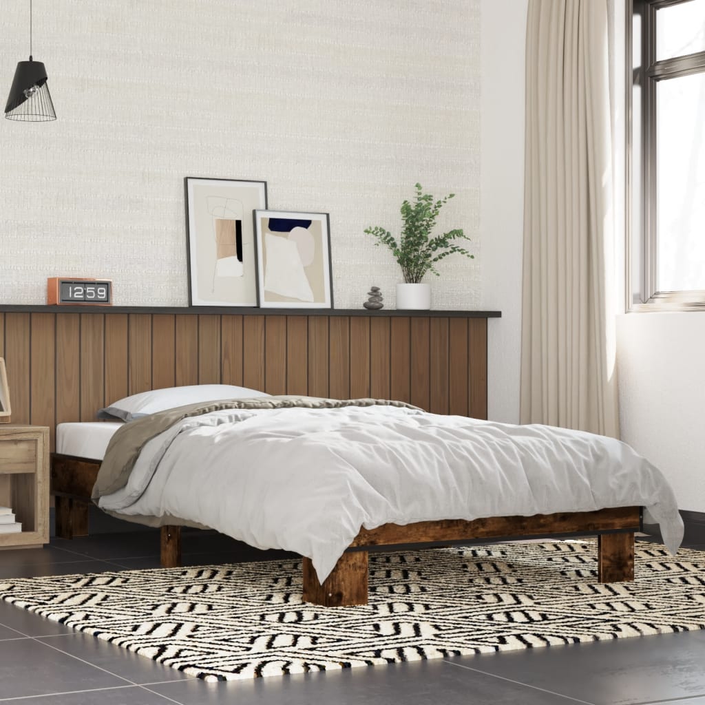 Bedframe bewerkt hout en metaal gerookt eikenkleurig 75x190 cm