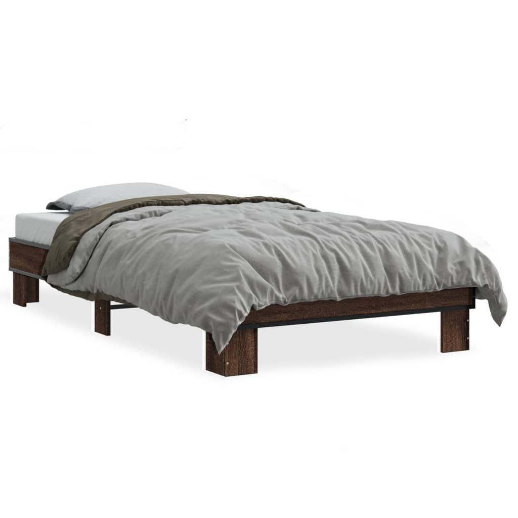 Bedframe bewerkt hout en metaal bruin eikenkleurig 75x190 cm