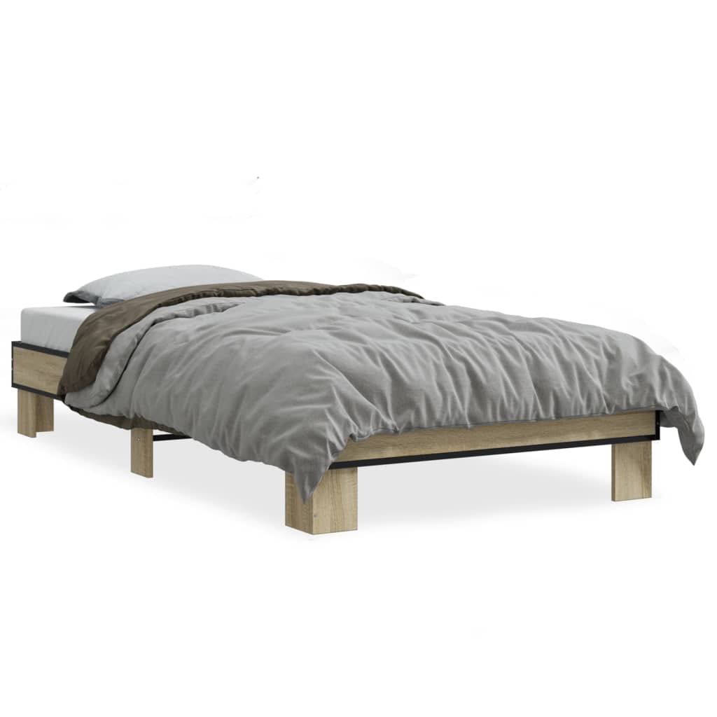 Bedframe bewerkt hout en metaal sonoma eikenkleurig 90x190 cm