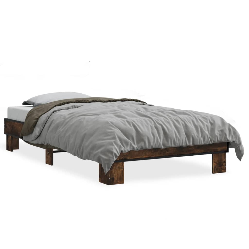 Bedframe bewerkt hout en metaal gerookt eikenkleurig 90x190 cm