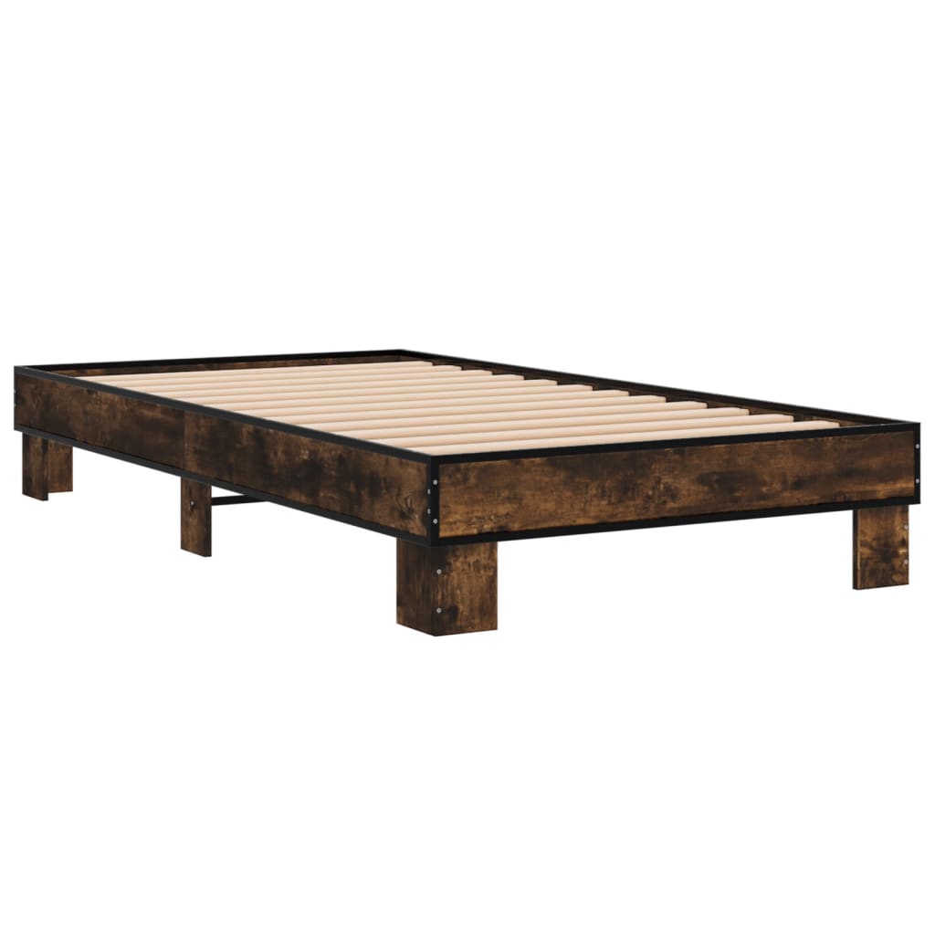 Bedframe bewerkt hout en metaal gerookt eikenkleurig 90x190 cm