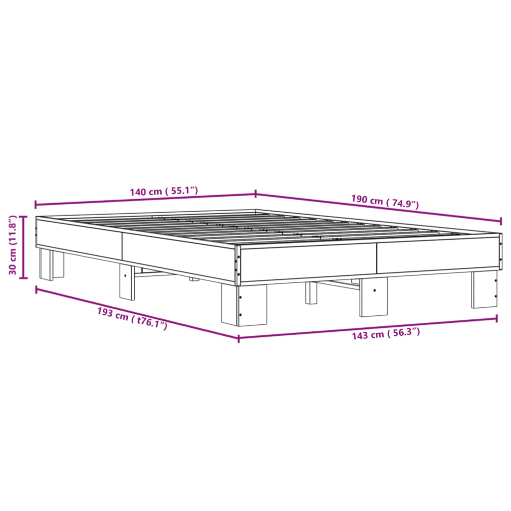 Bedframe LED bewerkt hout metaal zwart 140x190 cm