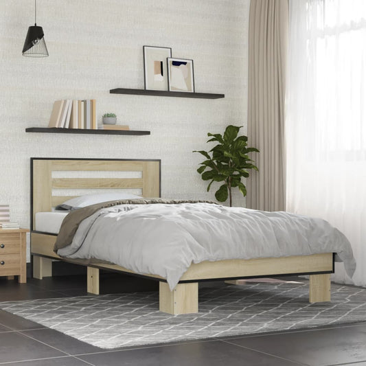 Bedframe bewerkt hout en metaal sonoma eikenkleurig 90x190 cm