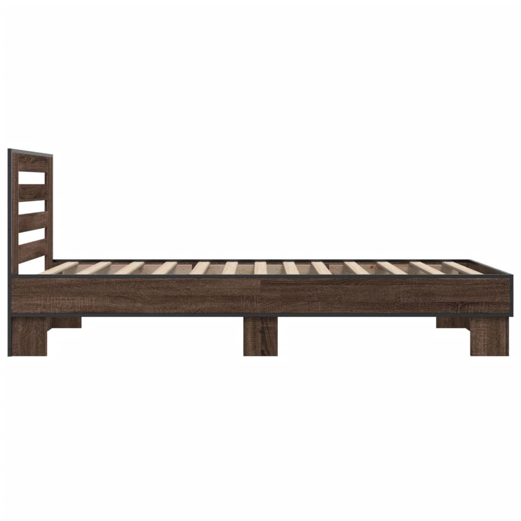 Bedframe bewerkt hout en metaal bruin eikenkleurig 90x190 cm