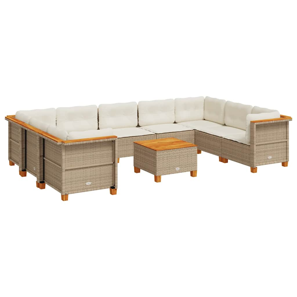 10-delige Loungeset met kussens poly rattan beige