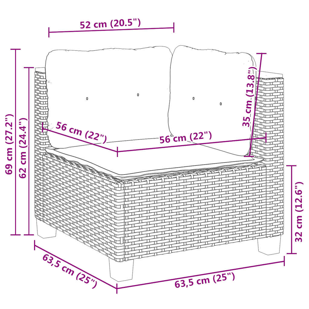 10-delige Loungeset met kussens poly rattan beige