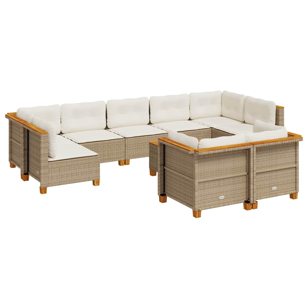 10-delige Loungeset met kussens poly rattan beige