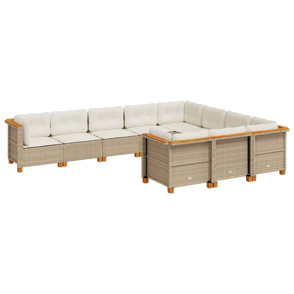 10-delige Loungeset met kussens poly rattan beige