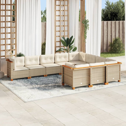 10-delige Loungeset met kussens poly rattan beige