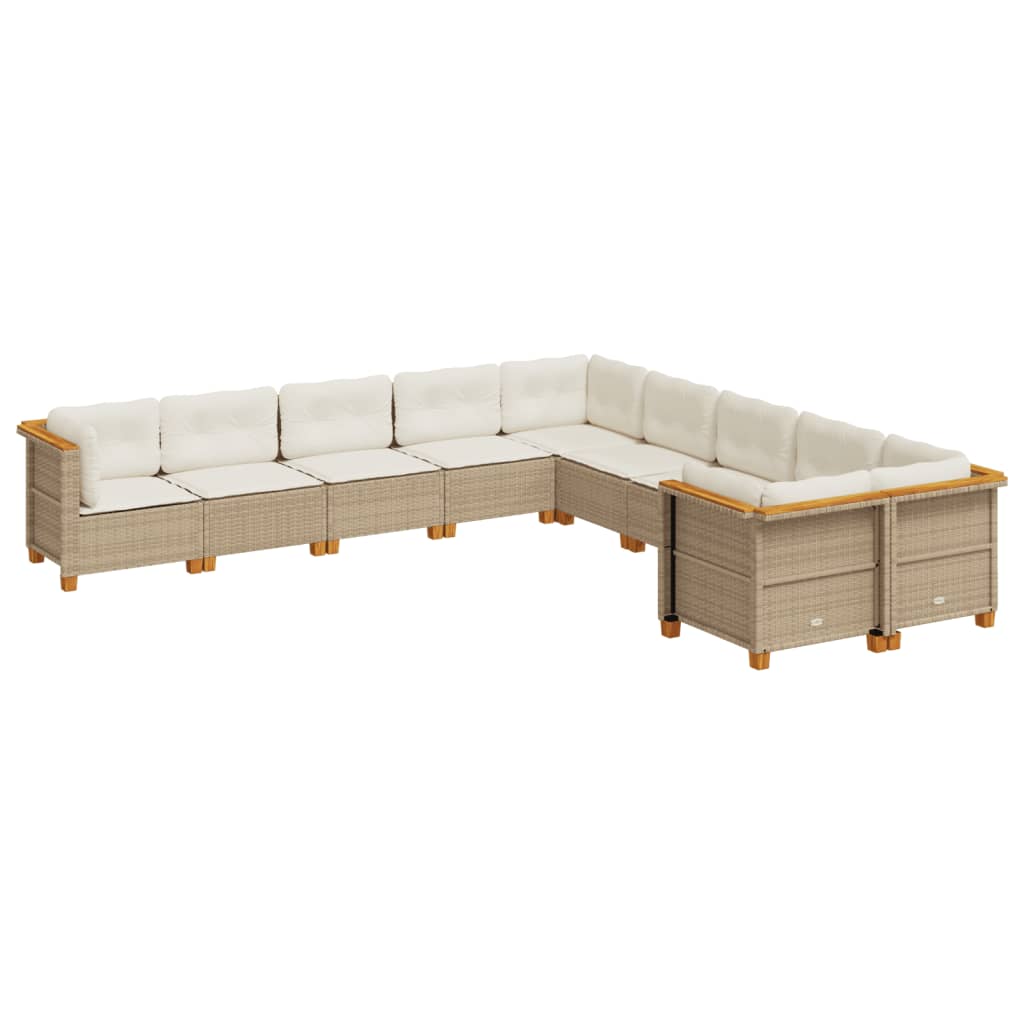 10-delige Loungeset met kussens poly rattan beige