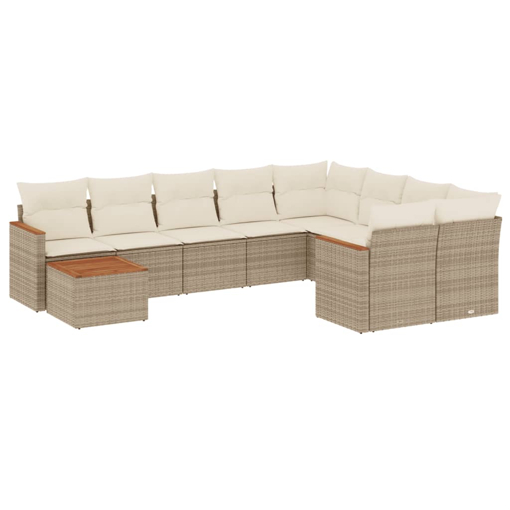 10-delige Loungeset met kussens poly rattan beige