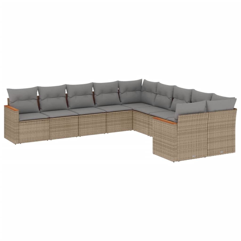 10-delige Loungeset met kussens poly rattan beige