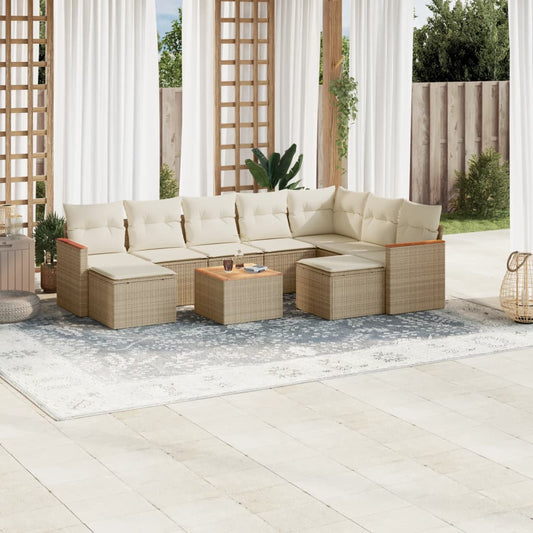 10-delige Loungeset met kussens poly rattan beige