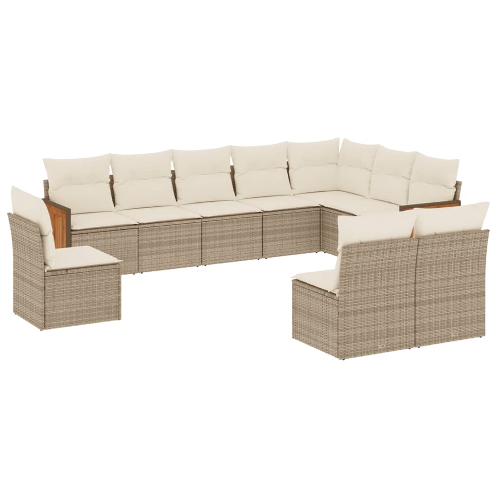 10-delige Loungeset met kussens poly rattan beige