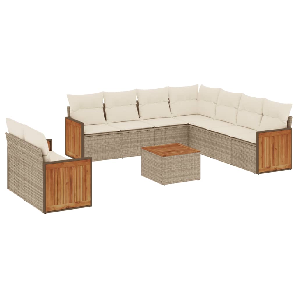 10-delige Loungeset met kussens poly rattan beige