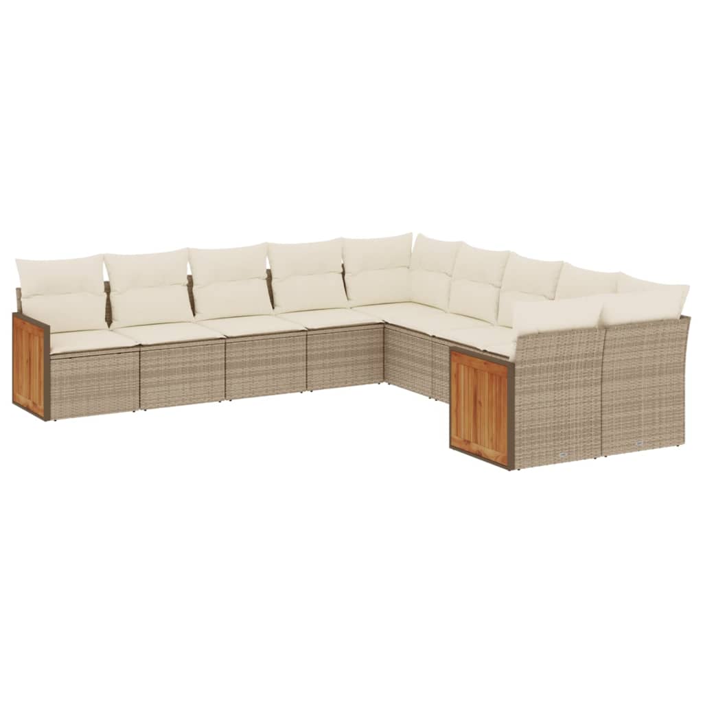 10-delige Loungeset met kussens poly rattan beige